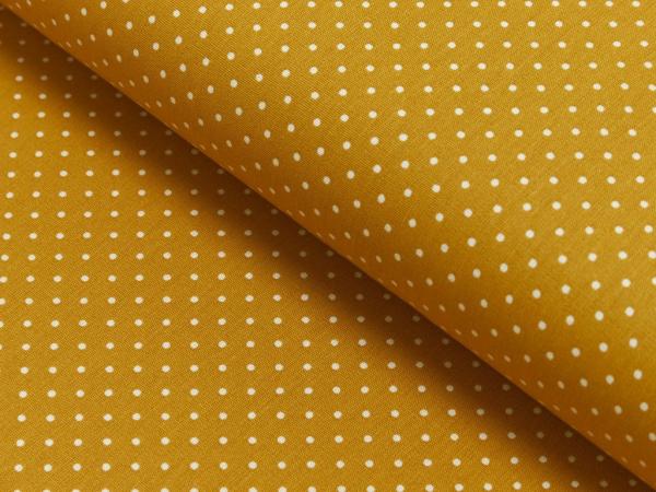 Baumwoll Druck Tupfen Senf/ Weiß 2mm